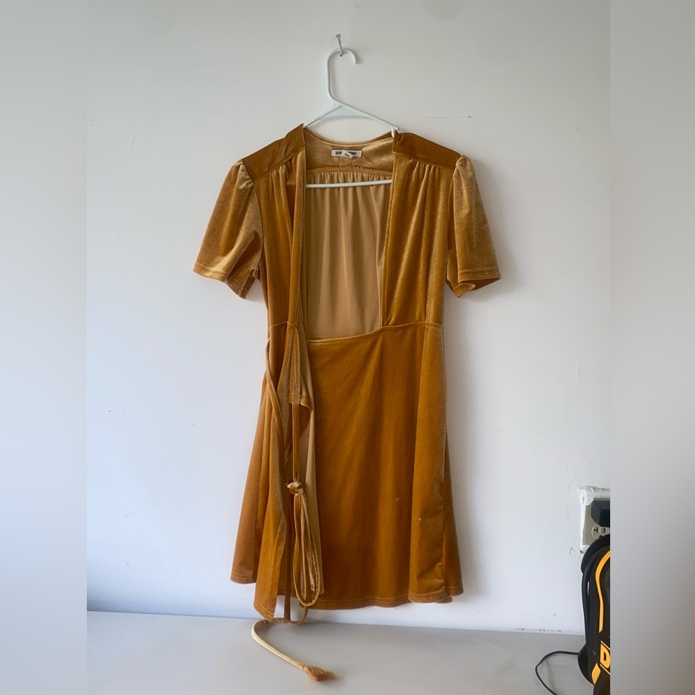 Billabong Amber Mustard Yellow Velvet Wrap Dress
